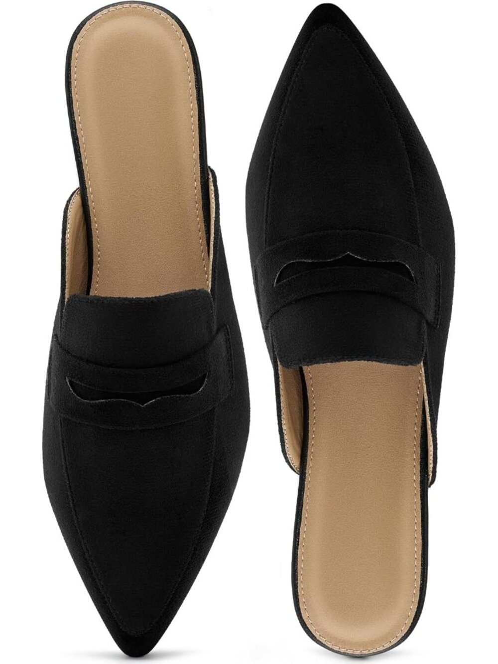 Women's Black Closed Toe Suede Comfortable Backless Slip On Flats Sandals